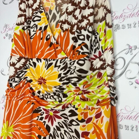 Floral dress cinching ribbon π tie shoulder stretchy slinky flowers hippie - Picture 4 of 12